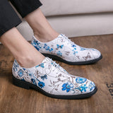 Wedding Dress Shoes Men's Lace Up Formal Pointed Toe Party Oxfords Sky Blue Floral Leather Zapatos Hombre Mart Lion   