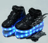 JawayKids Children Glowing Shoes with wings for Boys and Girls LED Sneakers with fur inside fun USB Rechargeable MartLion Black 1 