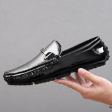 Fotwear Men's Loafers Silver Wedding Loafer Shoes Slip On Leather Casual Breathable Driving Mart Lion Black 6 