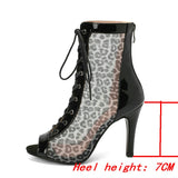 Women Sandals Leopard Open Toe High Heels Dancing Shoes Comfort Zipper Peep Toe Summer Sandals Mart Lion Black-7cm 34 