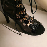 Women Dance Sandals High Heels Open Toe Zipper Black Air Mesh Comfort Dancing Shoes Ladies Mart Lion   
