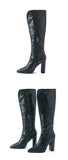 Winter Knee High Boots Women Black Square Heels Snake Print Leather Pointed Toe Zip Ladies Chunky Shoes Mart Lion   