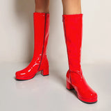 Women High Keen Boots Patent Leather Waterproof Knee High White Red Party Fetish Shoes Autumn Winter MartLion   