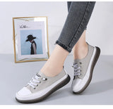 Sport Shoes Women Natural Genuine Leather Flat Casual Ballet Flats Lace Up White Court Sneakers Ladies Flats MartLion   