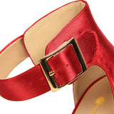 Ankle Strap High Heel Sandals Women Summer Heeled Silk Open Toe Party Wedding Red Shoes Ladies Mart Lion   