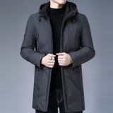 Winter Down Jacket Men's White Duck Down Hooded Coats Long Warm Down  Casual Clothing Mart Lion Gray M 