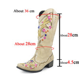 Mixed Color Knee-high Great Women Shoes Embroider Western Boots MartLion   