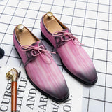 Party Oxfords Men's Dress Shoes Lace Up Leather Formal Adult Wedding Pointed Toe Zapatos Mart Lion Pink 6.5 
