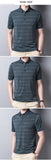 Summer Oversized T Shirt Men's Short Sleeved Striped Breathable Anti-wrinkle Turn-down Collar Clothing Mart Lion   