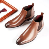 Autumn Men's Chelsea Boots Leather Casual Shoes British Style Slip-on Wedding Dress Short Zapatos Hombre MartLion Brown 6.5 