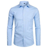 Men's Sky Blue Slim Fit Dress Shirts Slim Fit Long Sleeve Brand Shirt Men Cotton Business Formal Shirt with Pocket MartLion sky blue Asian 5XL Label 45 