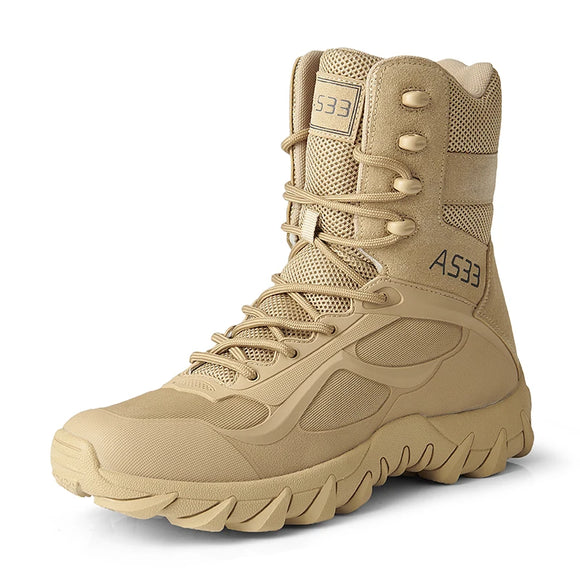 Men's High-Top Leather Boots Breathable Desert Combat Men's Boots Outdoor Shoes Non-slip Hiking Ankle Boots MartLion