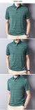 Summer Oversized T Shirt Men's Short Sleeved Striped Breathable Anti-wrinkle Turn-down Collar Clothing Mart Lion   