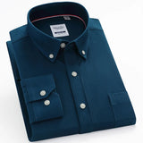 Men's Casual Long Sleeve Woven Button Down Shirt Single Patch Pocket Standard-fit Plaid Striped Cotton Oxford Shirts MartLion 8186-8 38 