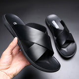 designer Summer Men's Sandals Genuine Leather Simple Slipper Cool Beach Shoes Mart Lion   