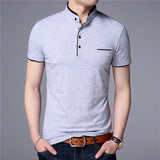 Summer Short Sleeve Men's T Shirt Slim Fit Stand Collar Tops Tees Cotton Casual Clothing Mart Lion gray M 