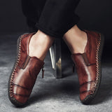Summer Genuine Leather Men's Loafers Flats Zip Casual Shoes Luxury Brand Breathable Slip on Brown Driving Mart Lion   
