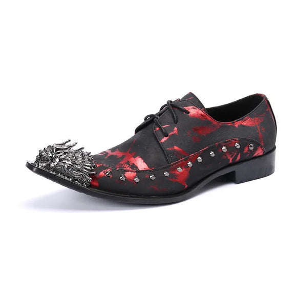 Print Party Evening Men's Oxford Shoes Metal Pointed Toe Rivets Brogue Leather Derby MartLion   