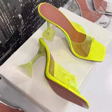 Star style Transparent PVC Crystal Clear Heeled Women Slippers High heels Mules Slides Summer Sandals Shoes MartLion   