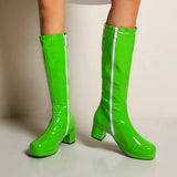 Women High Keen Boots Patent Leather Waterproof Knee High White Red Party Fetish Shoes Autumn Winter MartLion   