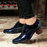 Men's Dress Shoes Leather Blue Pointed Toe Dress Classic Loafers High Heel Zapatos Hombre MartLion   