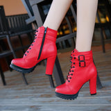 Women Motorcycle Boots Female 11cm High Heel Mature Flat Vintage Buckle Casual Lady