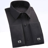 French Cuff Men Formal Business Dress Shirt Long Sleeve Male  White Party Wedding Tuxedo Shirts with Cufflinks MartLion   