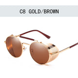 Retro Round Metal Frame Sunglasses Steampunk Men's Punk Women  Luxury Brand Designer Glasses Oculos De Sol Shades UV Protection Mart Lion Gold Brown multi 