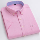 Men's Oxford Short Sleeve Summer Casual Shirts Single Pocket Standard-fit Button-down Plaid Striped Cotton Mart Lion D518 43 