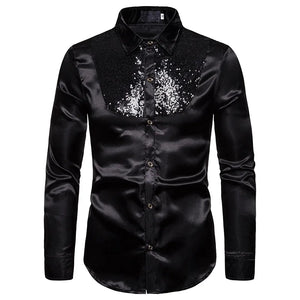 Men's Silk Satin Smooth Shirt Luxury Gold Sequin Tuxedo Shirt Party Stage Performance Wedding Dress Shirts Chemise Homme MartLion   