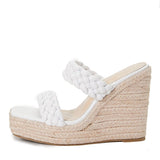 Wedges Shoes For Women Slippers Handmade Straw Rope Weave Thick Bottom Platform High Heels Golden Sandals Mart Lion White 35 China