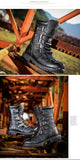 Men's Metal Gothic Mid-Calf Boots Punk Retro Leather Motorcycle Shoes Army Military Cowboy Snow Mart Lion   