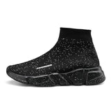 High Top Sock Sneakers Men's Shoes Unisex Basket Flying Weaving Breathable Slip On Trainers Shoes zapatillas mujer Mart Lion 2-Black 5.5 