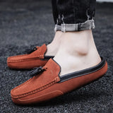 Summer Tassel Half Shoes Men's Lazy Suede Leather Slippers Loafers Green MartLion   