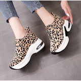 Women Sneakers Leopard Height Increasing Vulcanized Shoes Thick Bottom Zipper Wedges Ladies Casual MartLion   