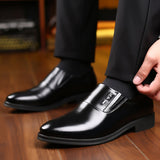 Cow Leather Elegant Men's Formal Shoes Breathable Luxury Brand Dress Footwear Black Oxford Slip-on Mart Lion   