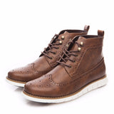 Classic Men's Boots British Chelsea Brogue Style Faux Leather Ankle Autumn British Dress Shoes