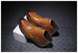 Men's Short Boot Lace-up Crocodile Grain Leather Ankle Martin Casual Shoes High Top Flats Mart Lion   