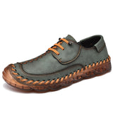 spring and summer men's shoes lace-up outdoor casual cowhide leather soft-soled moccasin Mart Lion Green 587 6.5 