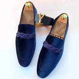 Men's Loafers Classic British Style Suede Deerskin Casual Dress Brooch Twisted Small Leather Shoes MartLion Blue 38 