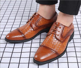 Men's Splicing Brogue Shoes Woven Grain Leather Dress Lace-Up Wedding Party Office Oxfords Flats Mart Lion   