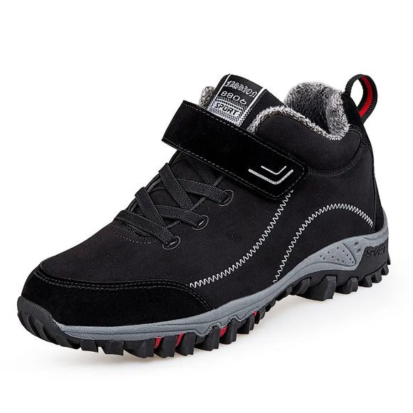 Winter Men's Suede Work Shoes Fur Warm Ankle Boots Outdoor Non-slip Waterproof Snow MartLion Black 5.5 