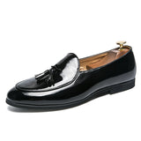 Men's Leather Tassel Loafers Pointed Toe British Style Vintage Carving Wingtips Brogues Shoes Slip Flats MartLion Black 01 6 