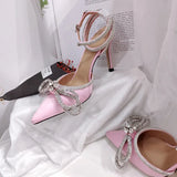 Runway style Glitter Rhinestones Women Pumps Crystal bowknot Satin Summer Lady Shoes Genuine leather High heels Party Prom MartLion   