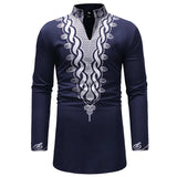 Dashiki Print Shirt Men's Hipster Streetwear Extra Long Clothes Slim Fit Long Sleeve Shirt Camisa Social MartLion navy USA Size M 