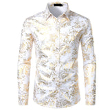 Silver Paisley Luxury Printed Floral Shirt Men's Wedding Party Dinner Dress Wedding Dinner Party Chemise Homme MartLion White USA S 