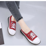 Sport Shoes Women Natural Genuine Leather Flat Casual Ballet Flats Lace Up White Court Sneakers Ladies Flats MartLion   