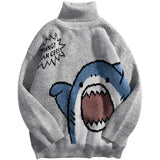 Shark Sweater Men's Winter Cartoon Harajuku Korean Y2k Oversized Turtleneck Hip Hop Loose Knit Jumper Pullover High Collar MartLion Turtleneck Gray S China