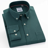 Men's Casual Long Sleeve Woven Button Down Shirt Single Patch Pocket Standard-fit Plaid Striped Cotton Oxford Shirts MartLion 8186-9 38 
