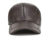 Men's Casual Real Leather Earflap Cap Real Cowhide Leather Caps Fall Winter Genuine Real Cow Leather Baseball Hats MartLion   